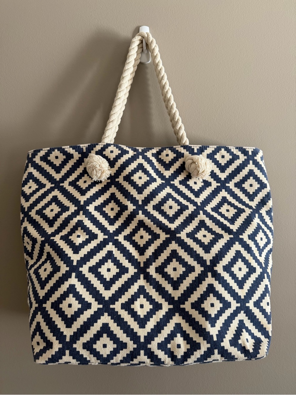 Summer & Rose Geometric Nautical Tote Beach Shopping Casual Canvas Rope Bag